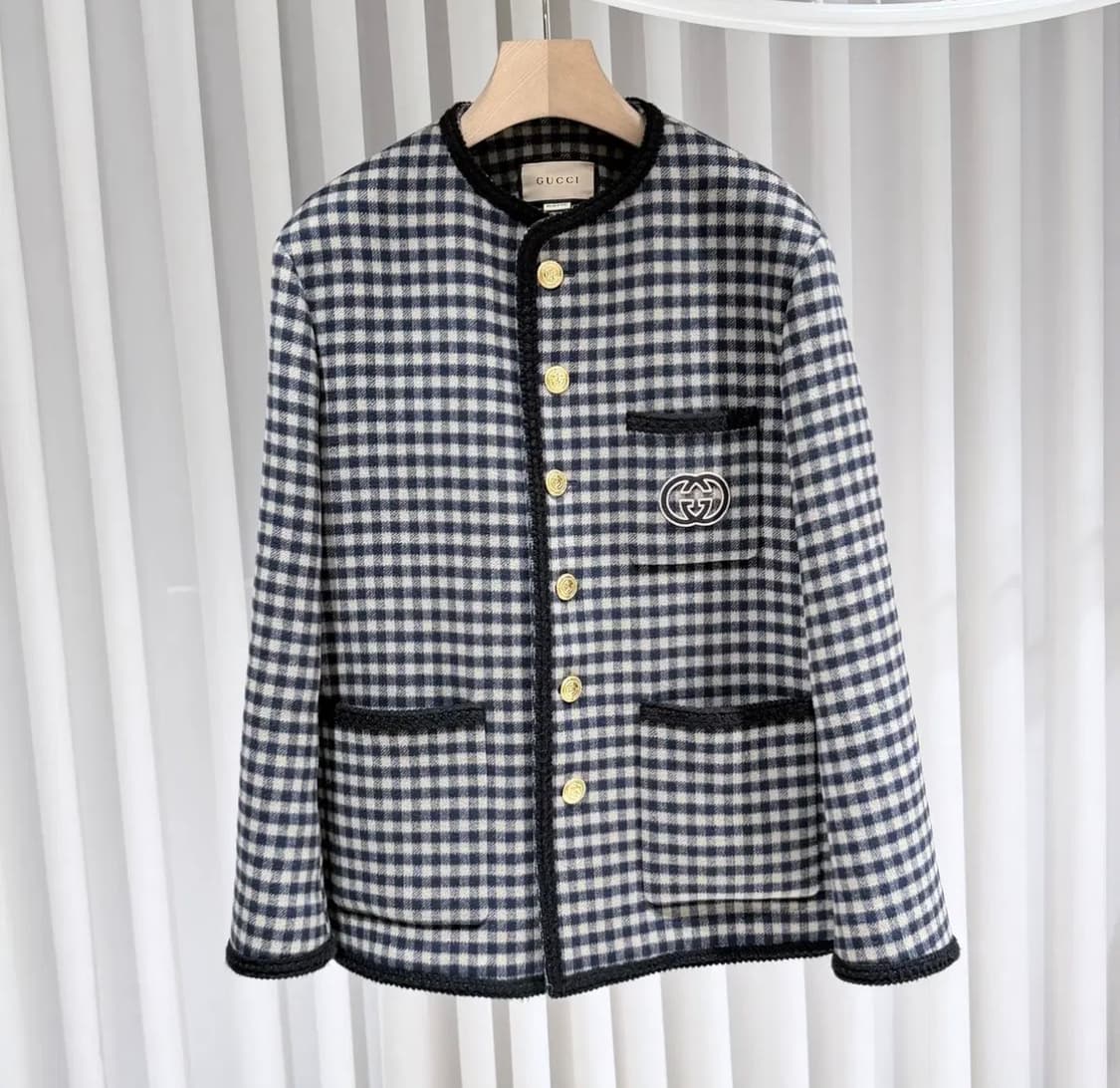 48 / 구찌 울 깅엄 자켓 인터로킹 G 베이지 자켓 상품이미지3