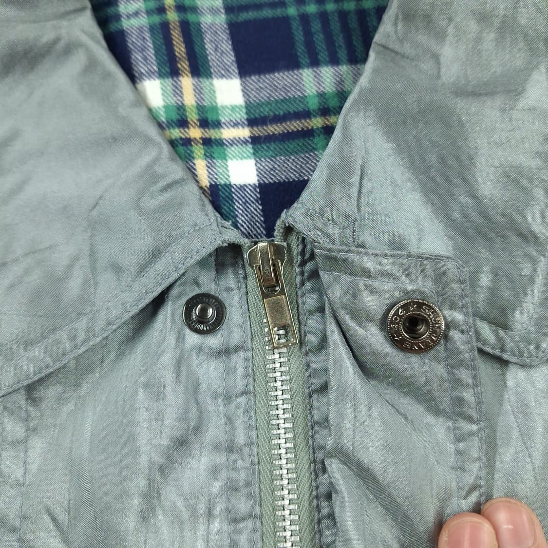 빈티지 JP 실버 유광 메탈릭 히든지퍼 카라넥 스윙톱 캐주얼자켓 L 상품이미지6