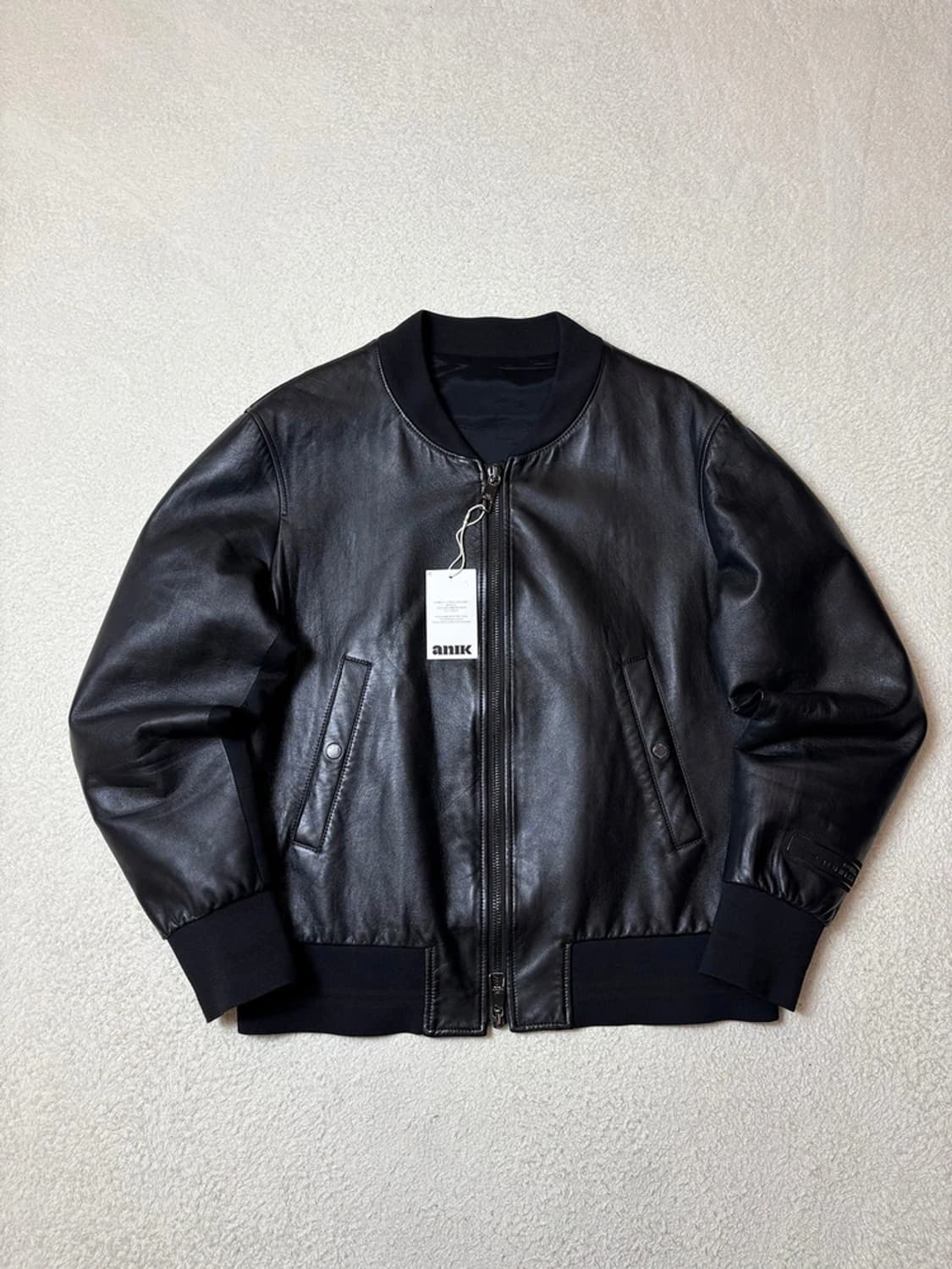 닐바렛 17ss 양가죽 x 네오프렌 바시티 가죽 자켓 PN6591 상품이미지1