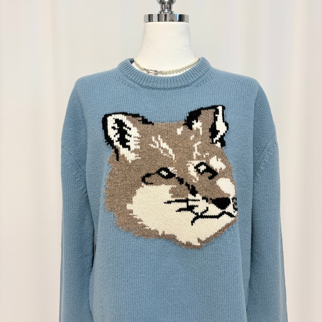 메종키츠네 폭스헤드 라이트 블루 니트 상품이미지3