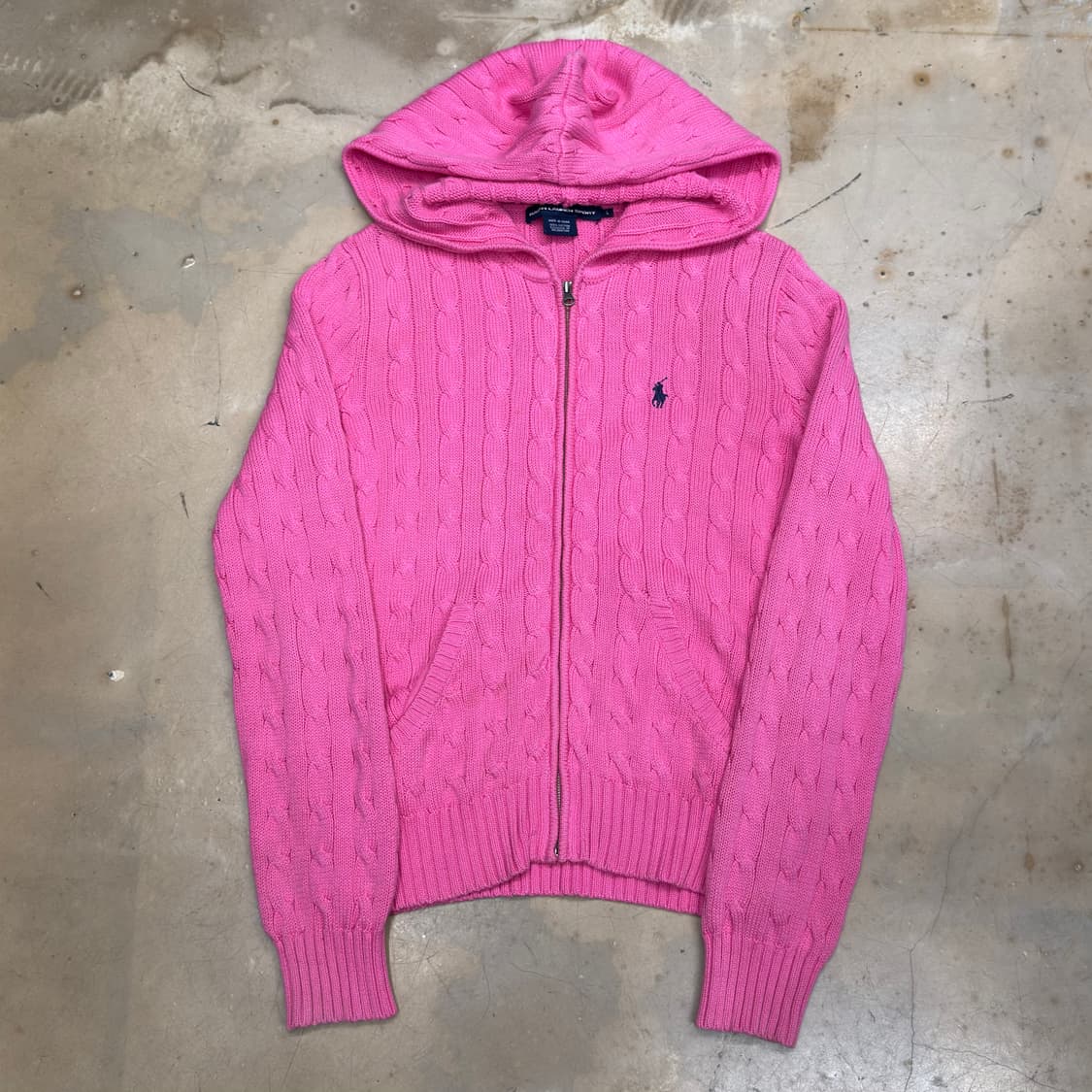 L 폴로랄프로렌 여성용 핑크 케이블 후드 니트 집업 상품이미지2