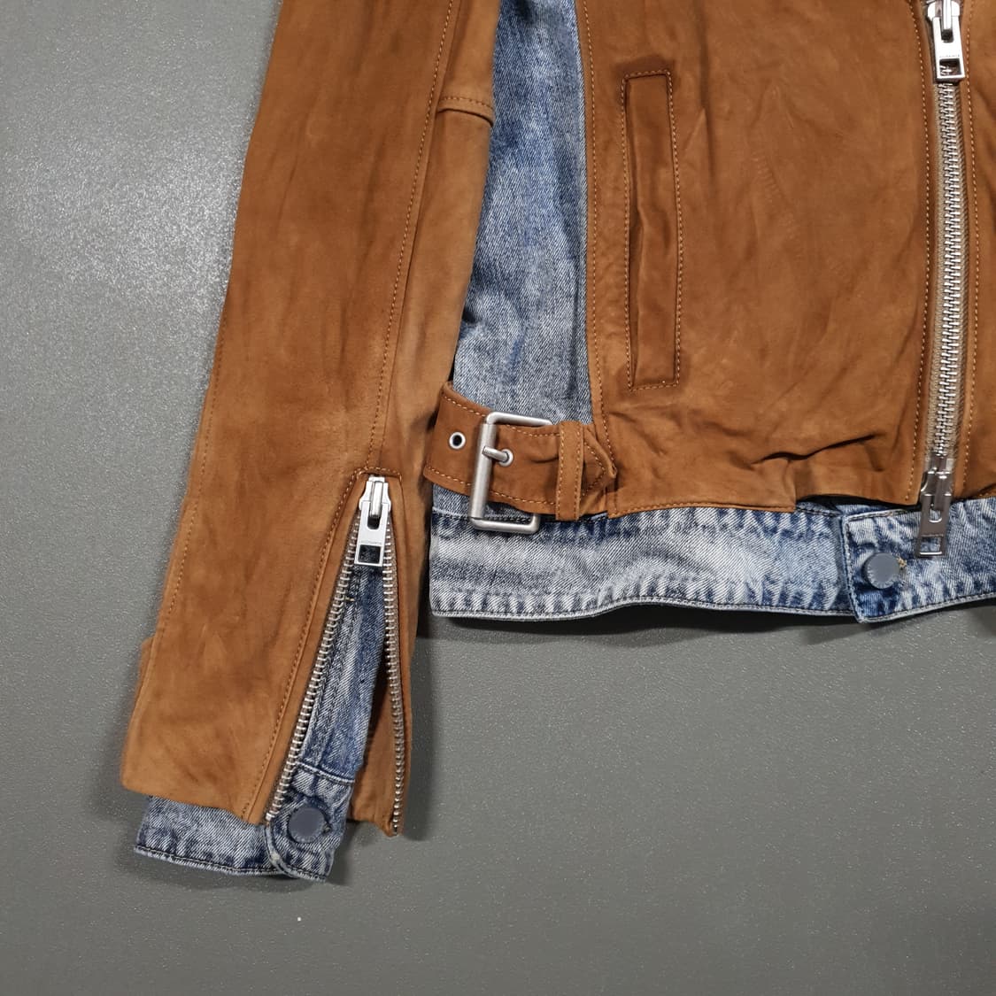 여성 S) 올세인츠 염소 스웨이드 지퍼 디테일 플레임 바이커 데님 자켓 상품이미지9