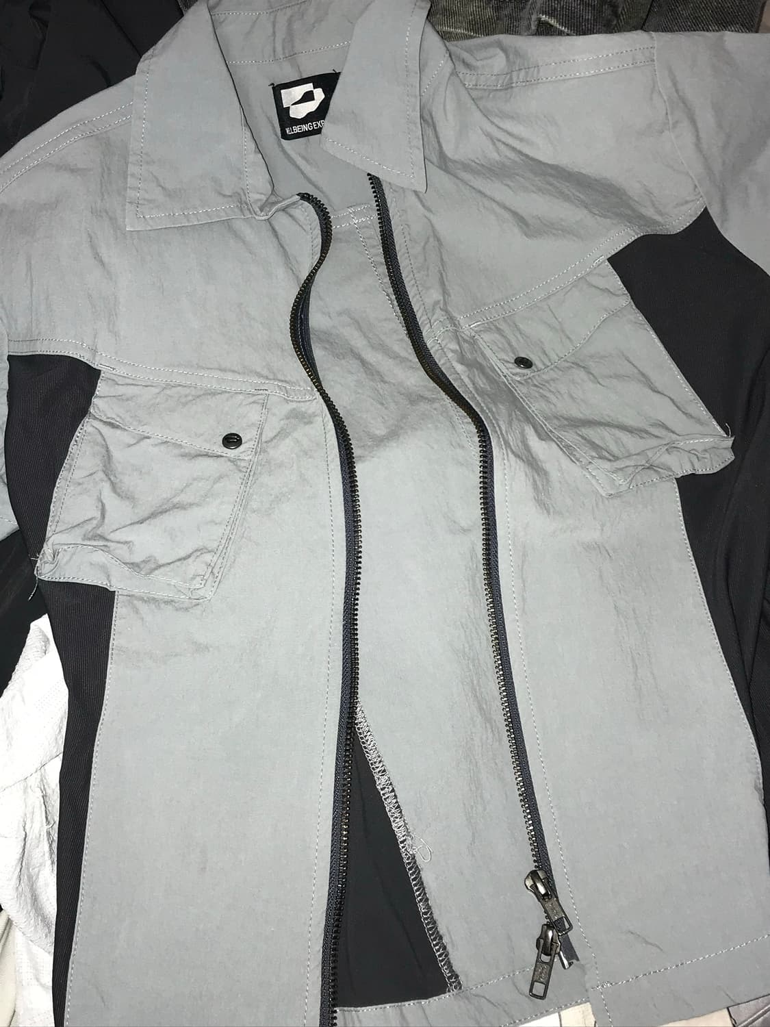 웰빙익스프레스 Panelled Zip Up Shirt Gray 상품이미지3