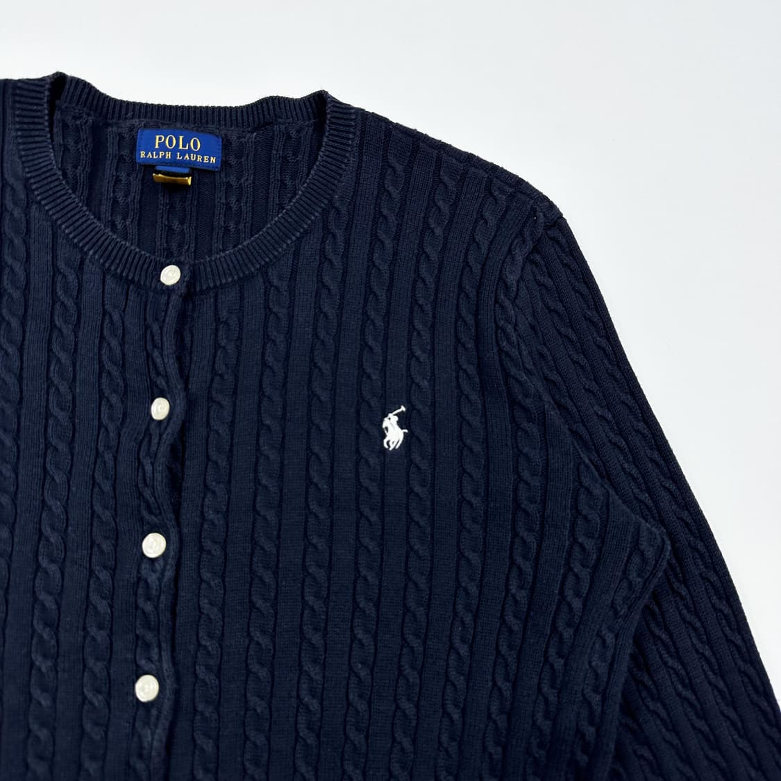 폴로 랄프로렌 걸즈 베이직 케이블 니트 가디건 네이비 걸즈XL 상품이미지3