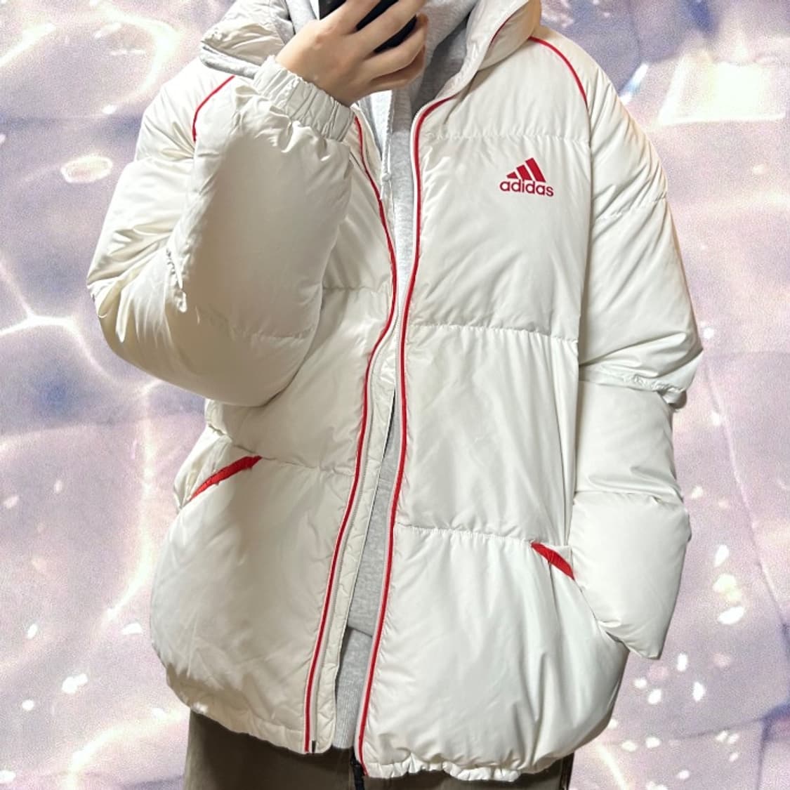 아디다스 수퍼 퍼피 덕다운 패딩 화이트 레드 XL  상품이미지3
