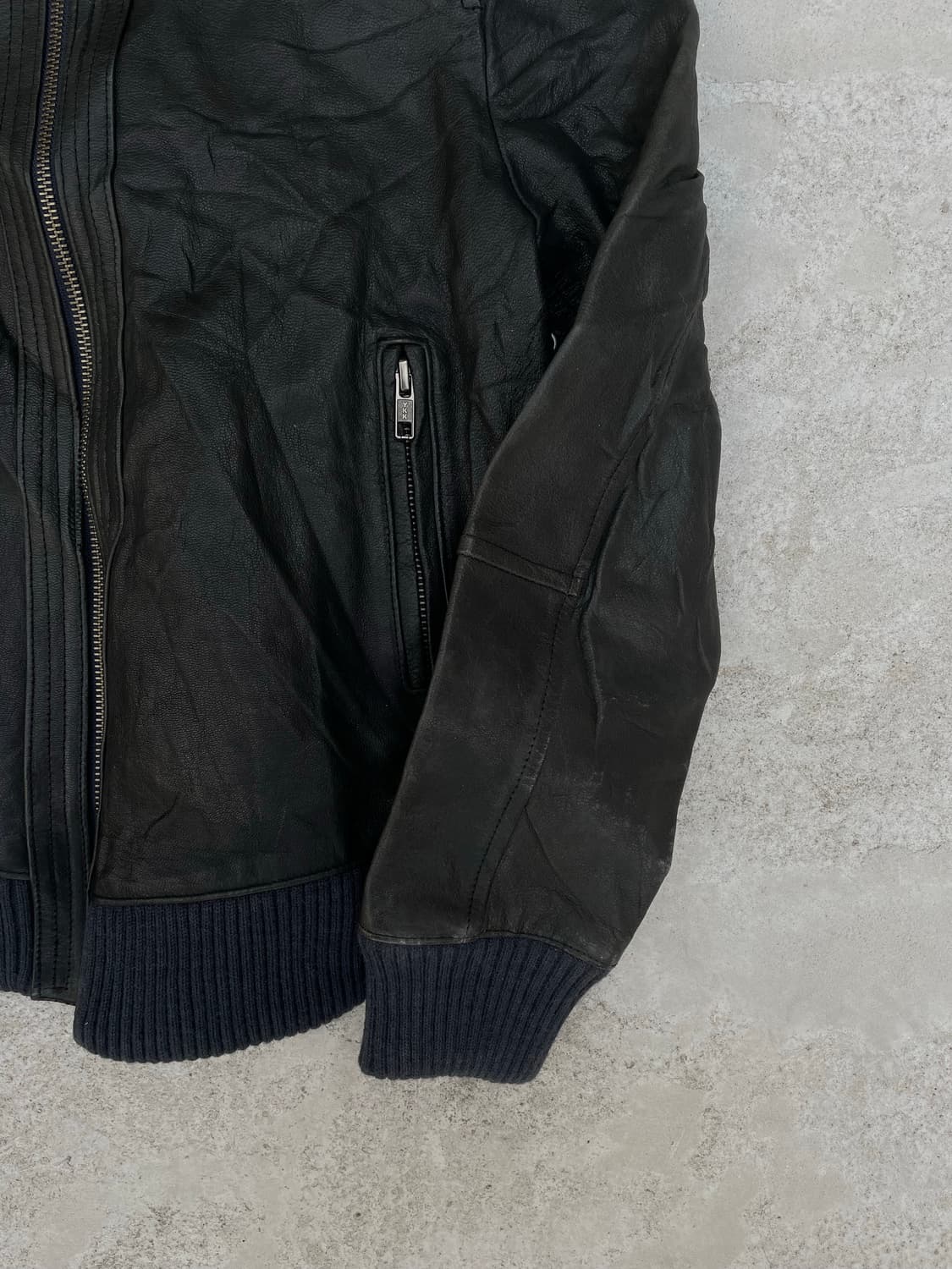 빈티지 레더 하이넥 블루종 상품이미지4