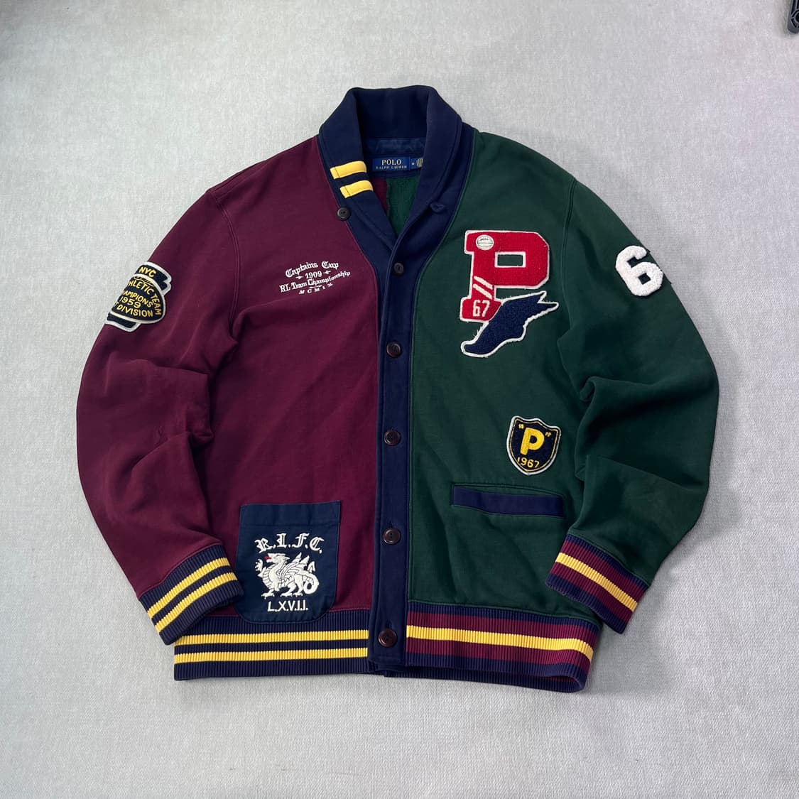 100 폴로랄프로렌 프레리 럭비 멀티패치 숄카라 가디건 상품이미지1