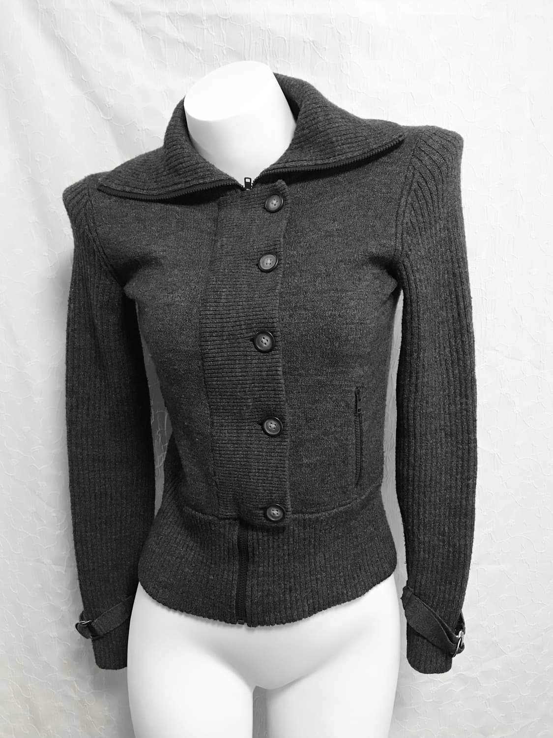 빈티지 아르마니 익스체인지 메리노 울 하이넥 버튼 집업 니트 가디건 상품이미지2