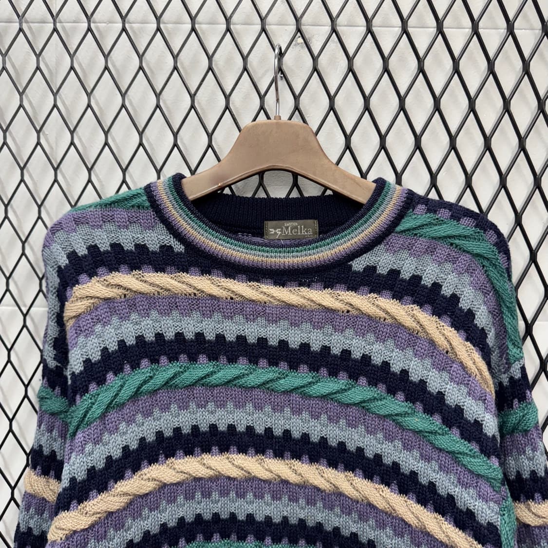 JPN VTG 스트라이프 패턴 울 니트 스웨터 케이블 디테일 멀티컬러 상품이미지3