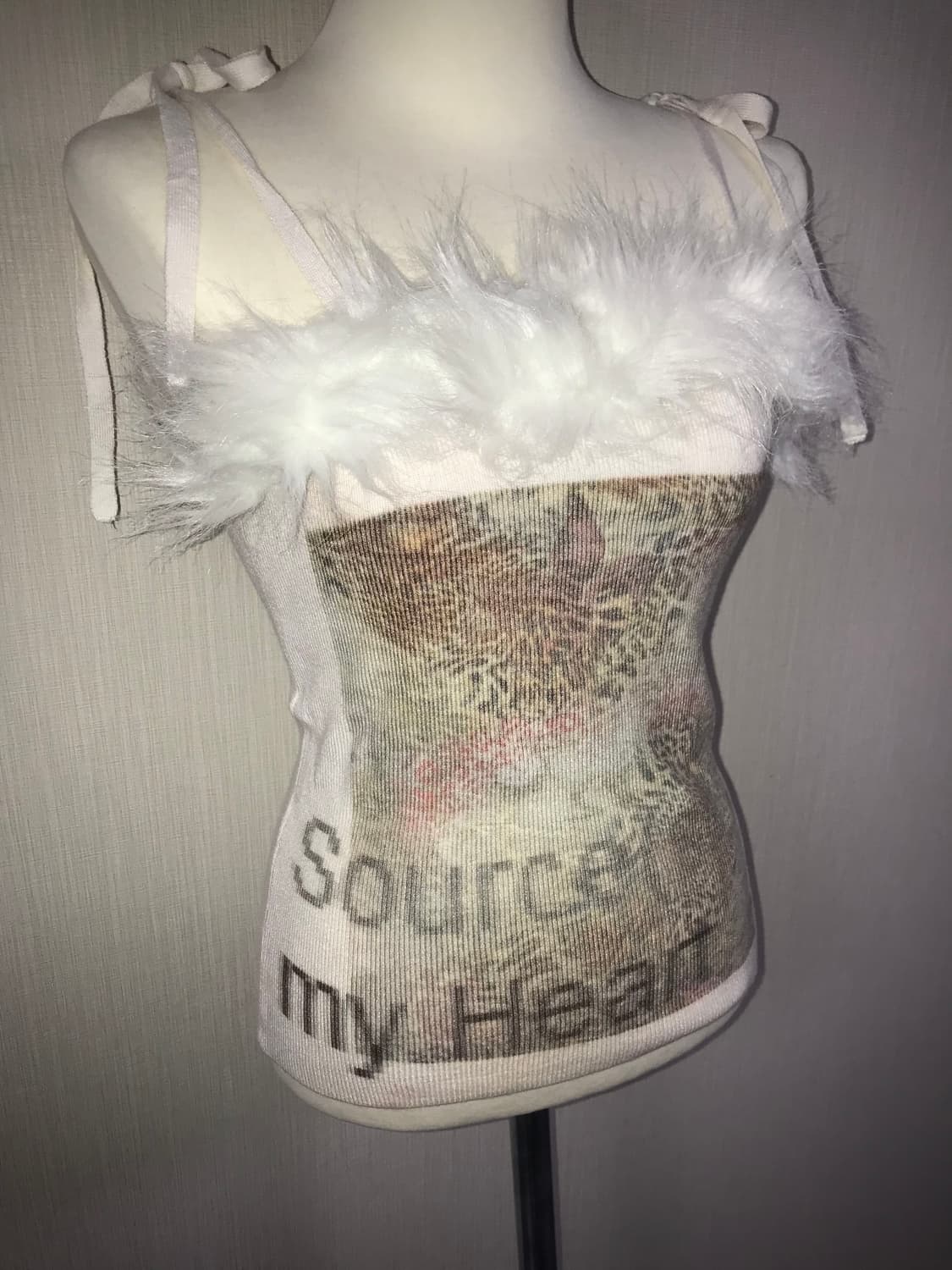 Fur Trim Sheer Print Knit Cami 상품이미지3