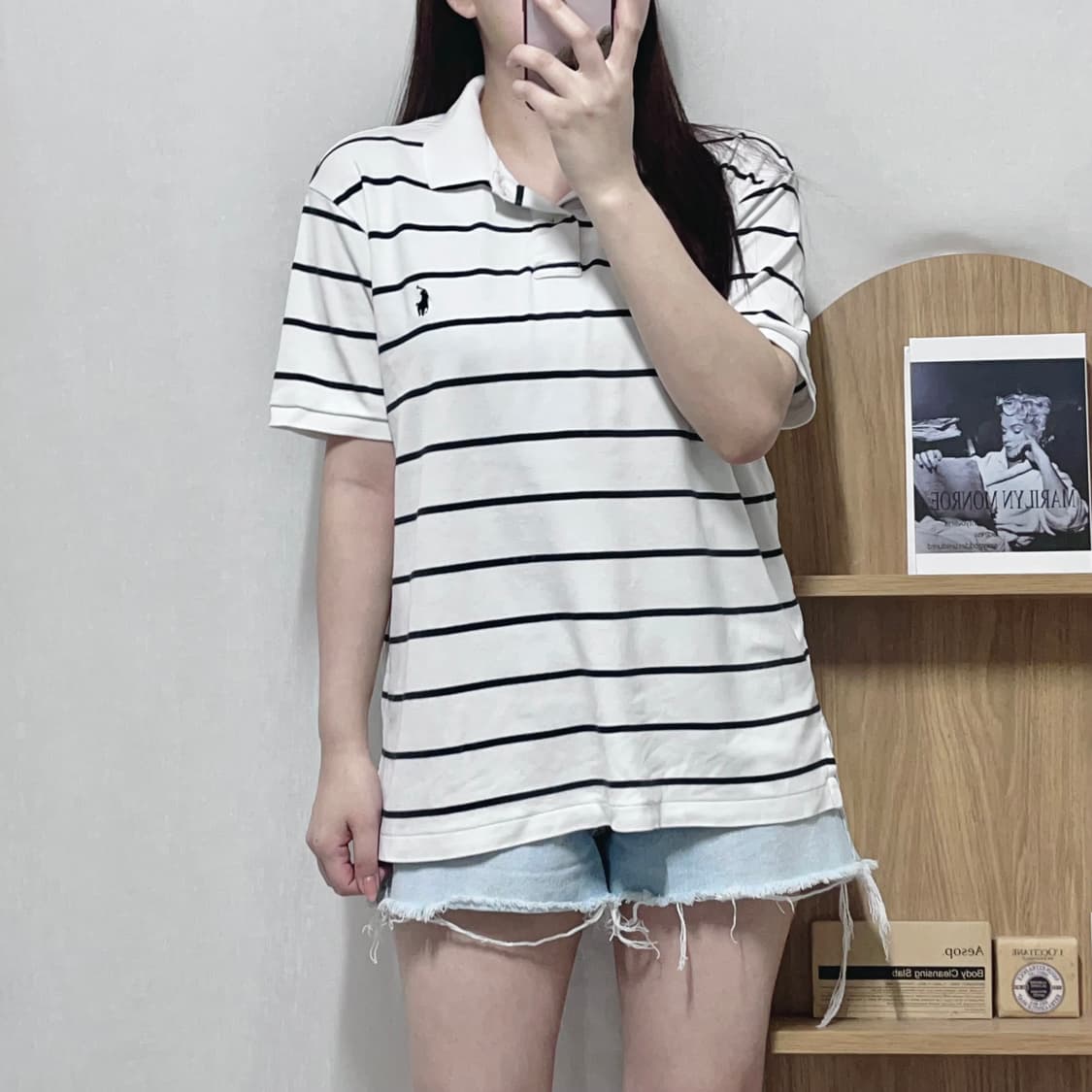 [정품] 폴로 화이트 / 블랙포니 단가라 반팔카라티 [ L ] 상품이미지2