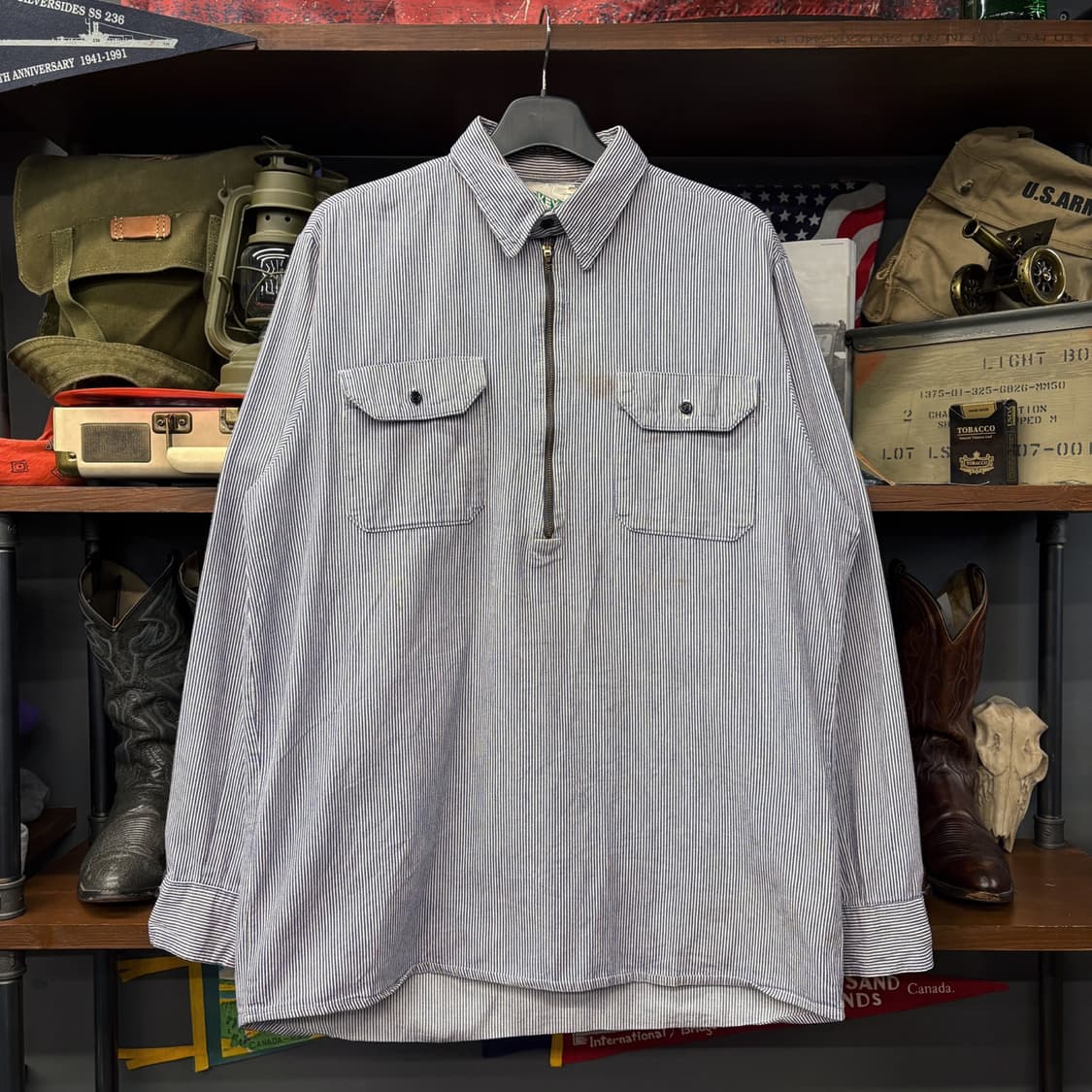 80s KEY 어패럴 스트라이프 하프집업 워크셔츠 N444 상품이미지1