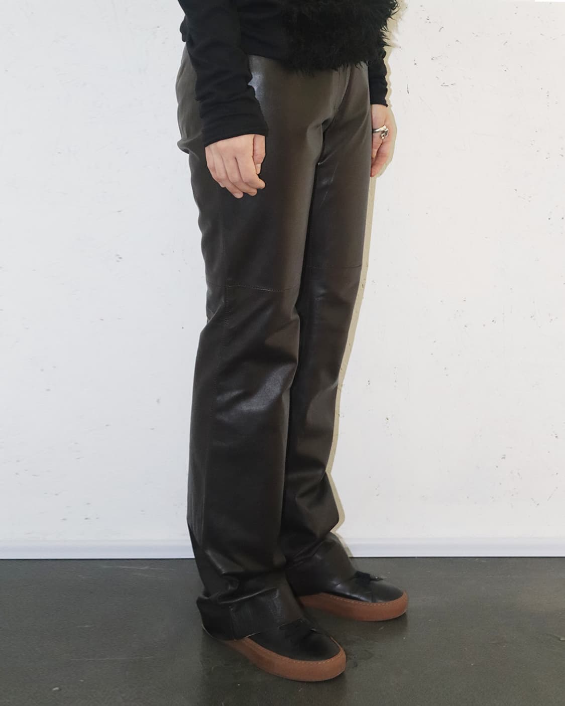 빈티지 기믹 벨트 루프 레더 팬츠 상품이미지2