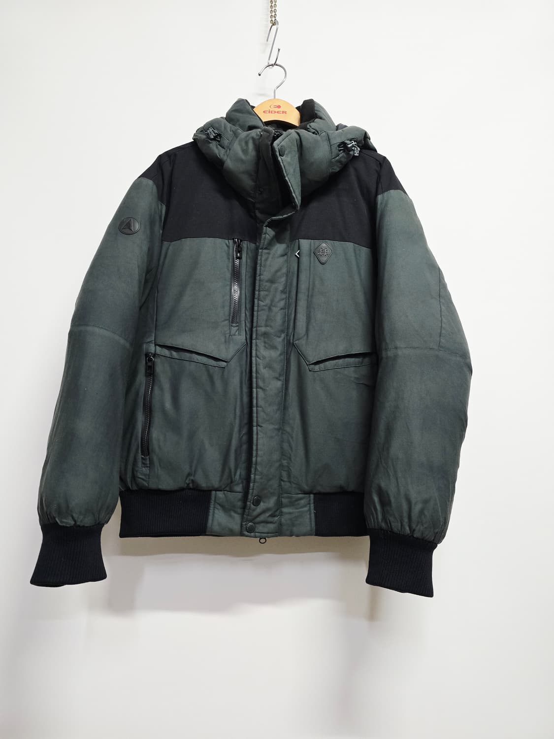 코오롱 후드 구스다운패딩점퍼 블랙/카키 상품이미지1