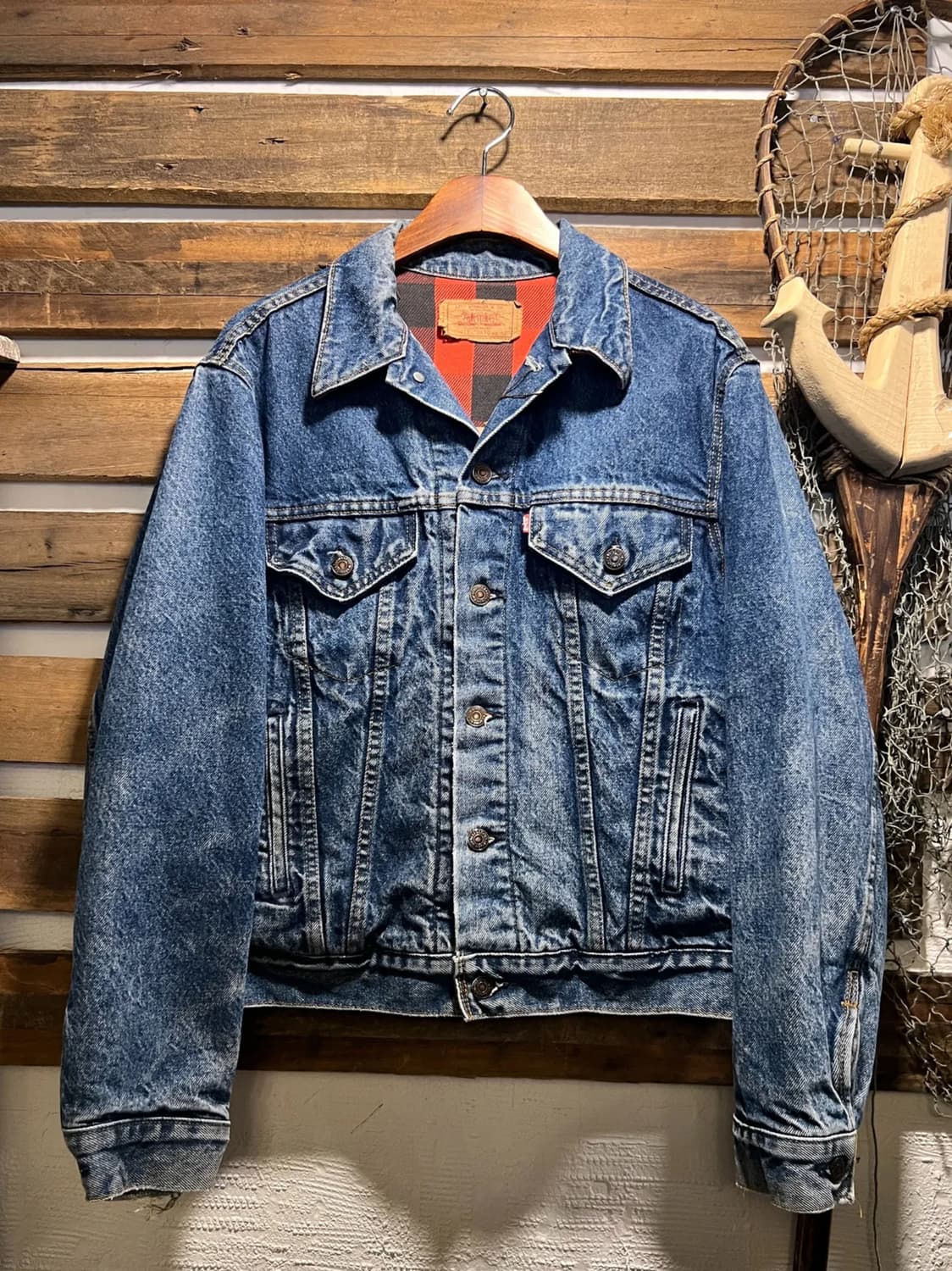 [M]90's 리바이스 USA Made 버팔로체크 라이닝 데님 트러커자켓 상품이미지1