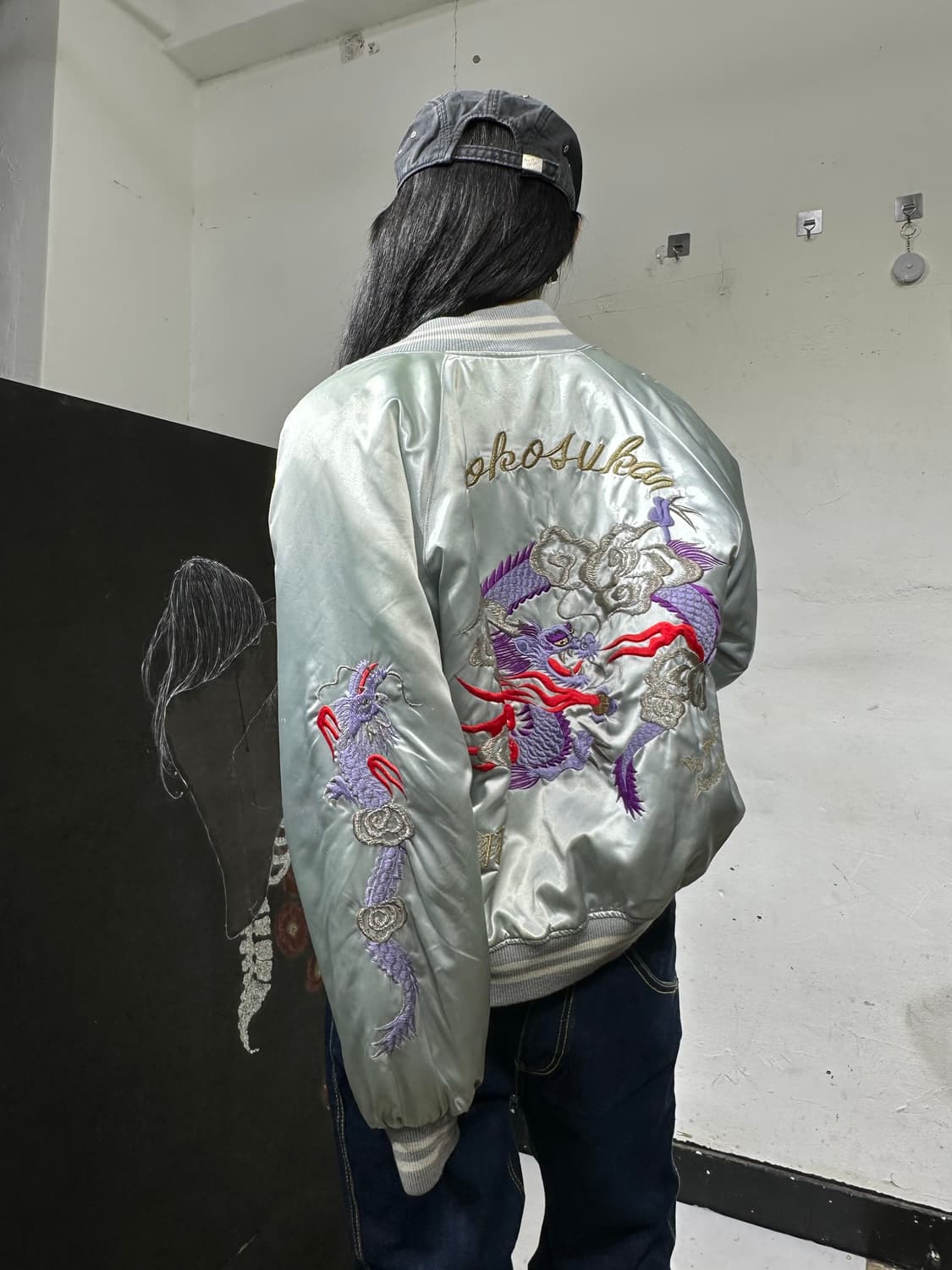 Jpn 일본빈티지 오리엔탈 회색 용 스카잔 자켓 상품이미지6