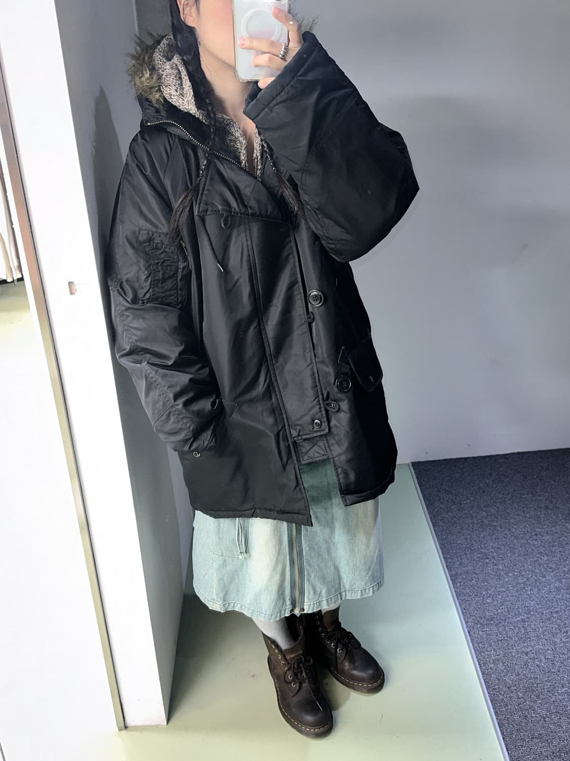 light denim side zip midi skirt 상품이미지4