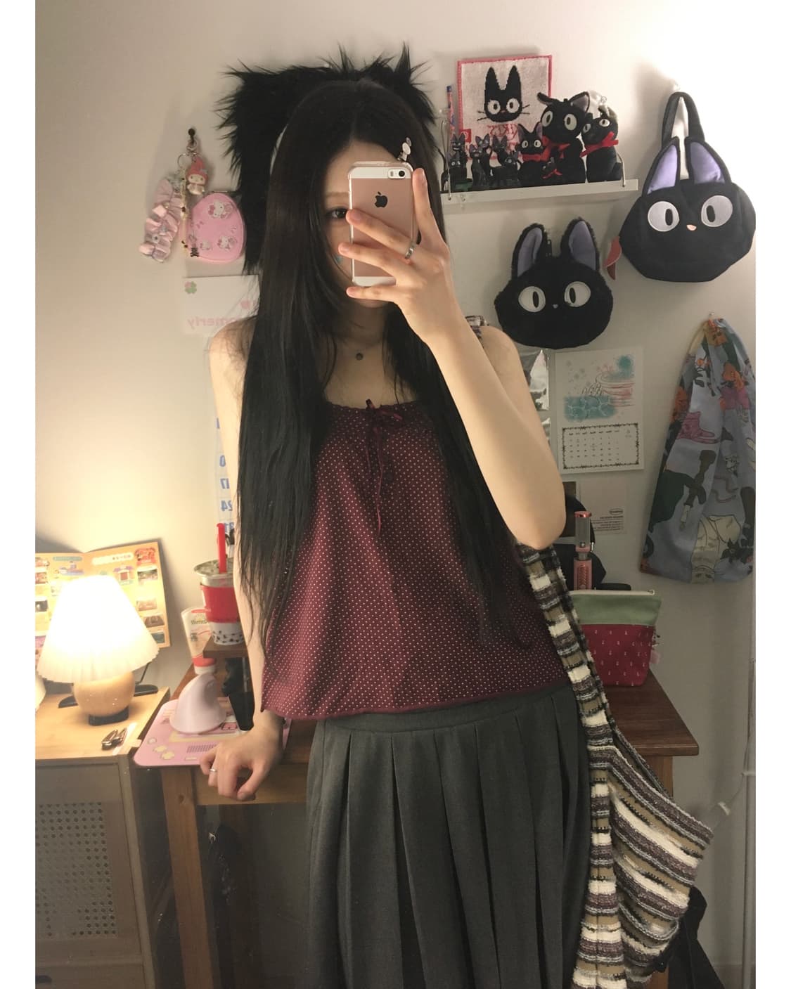 vintage dot ribbon sleeveless wine 상품이미지3