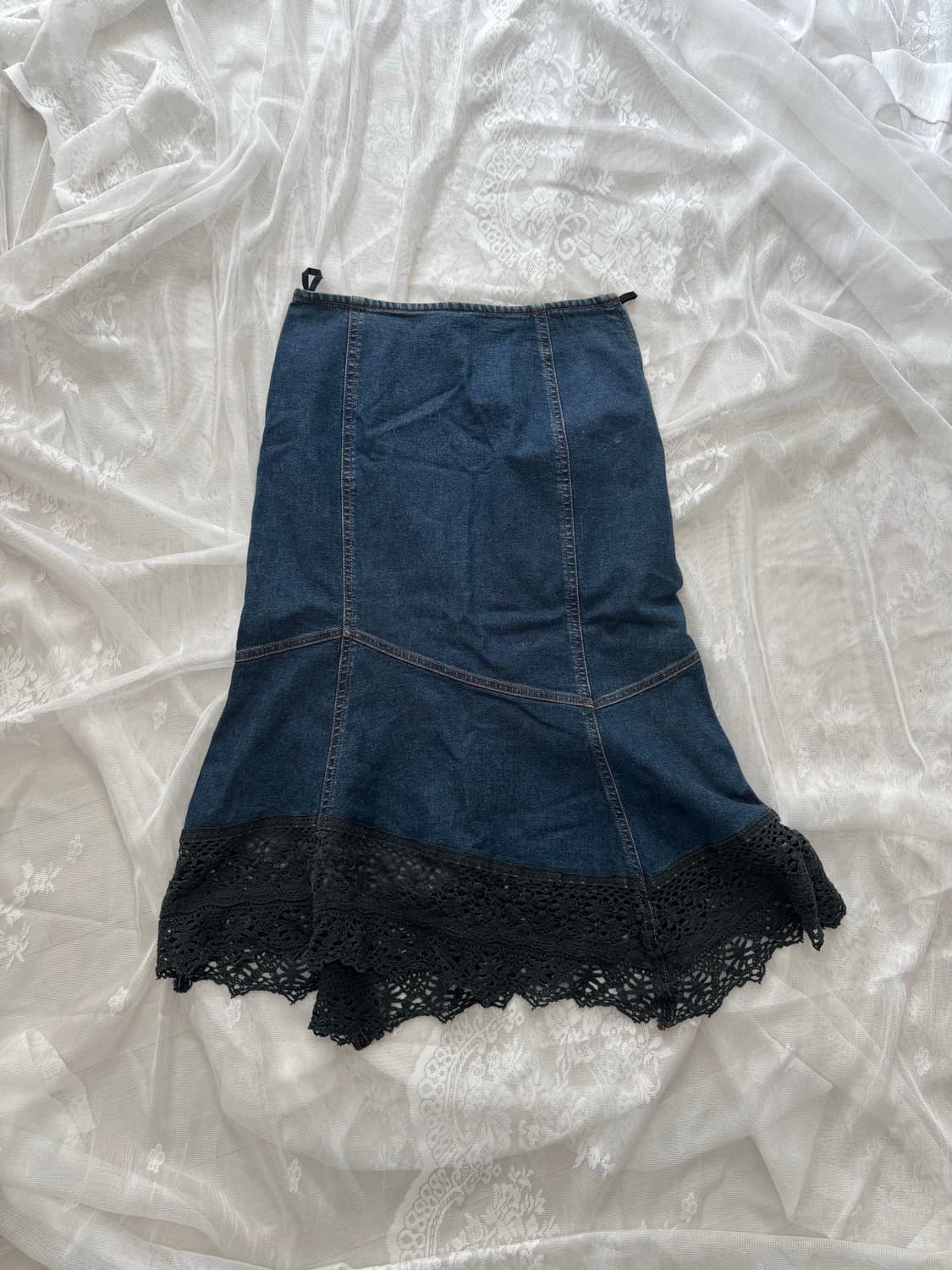 빈티지 데님 블랙 레이스 스커트 상품이미지2
