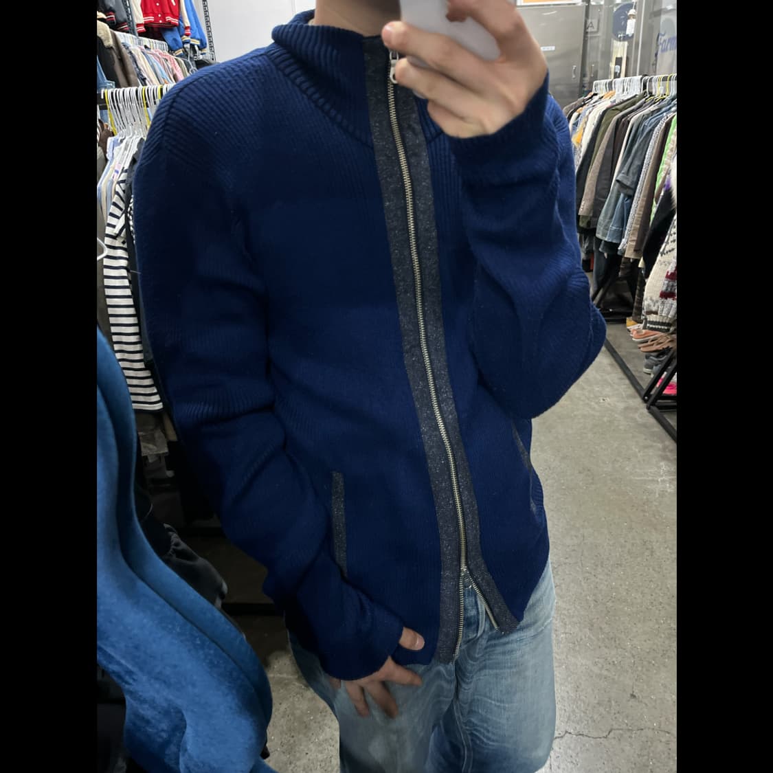 MORGAN HOMME 투웨이 골지 니트집업 상품이미지2