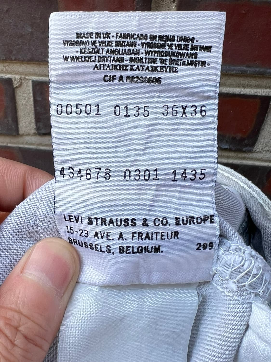 00's 리바이스 501 라이트 그레이 화이트 유럽생산 빈티지 데님 상품이미지6