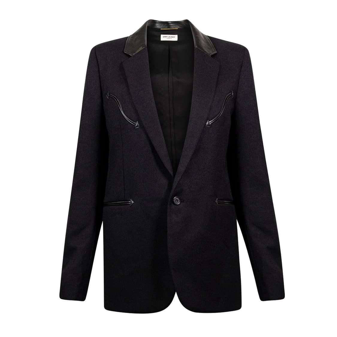 생로랑 19fw 레더카라 테일러드 블레이저 웨스턴 F38 사이즈 상품이미지1