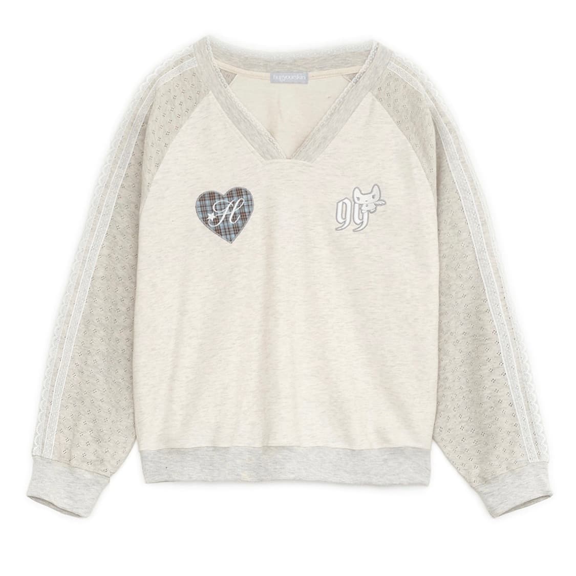 허그유어스킨 패치 브이넥 레글런티 아이보리 상품이미지1