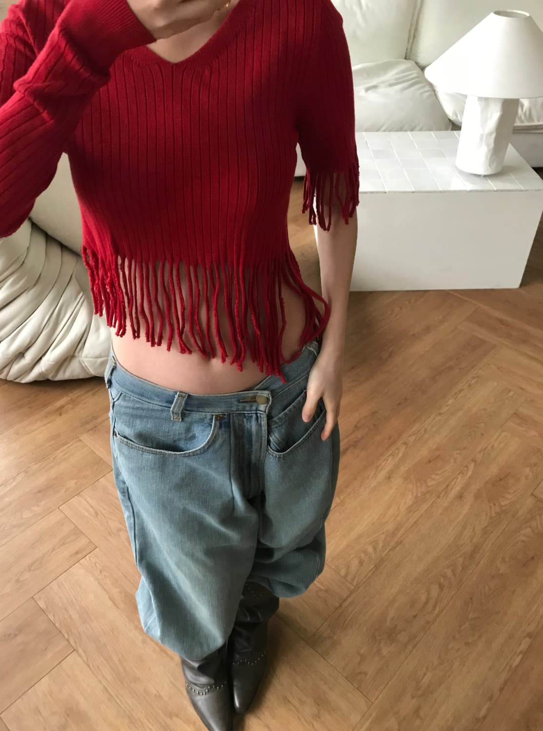 vintage red tassel knit 상품이미지1