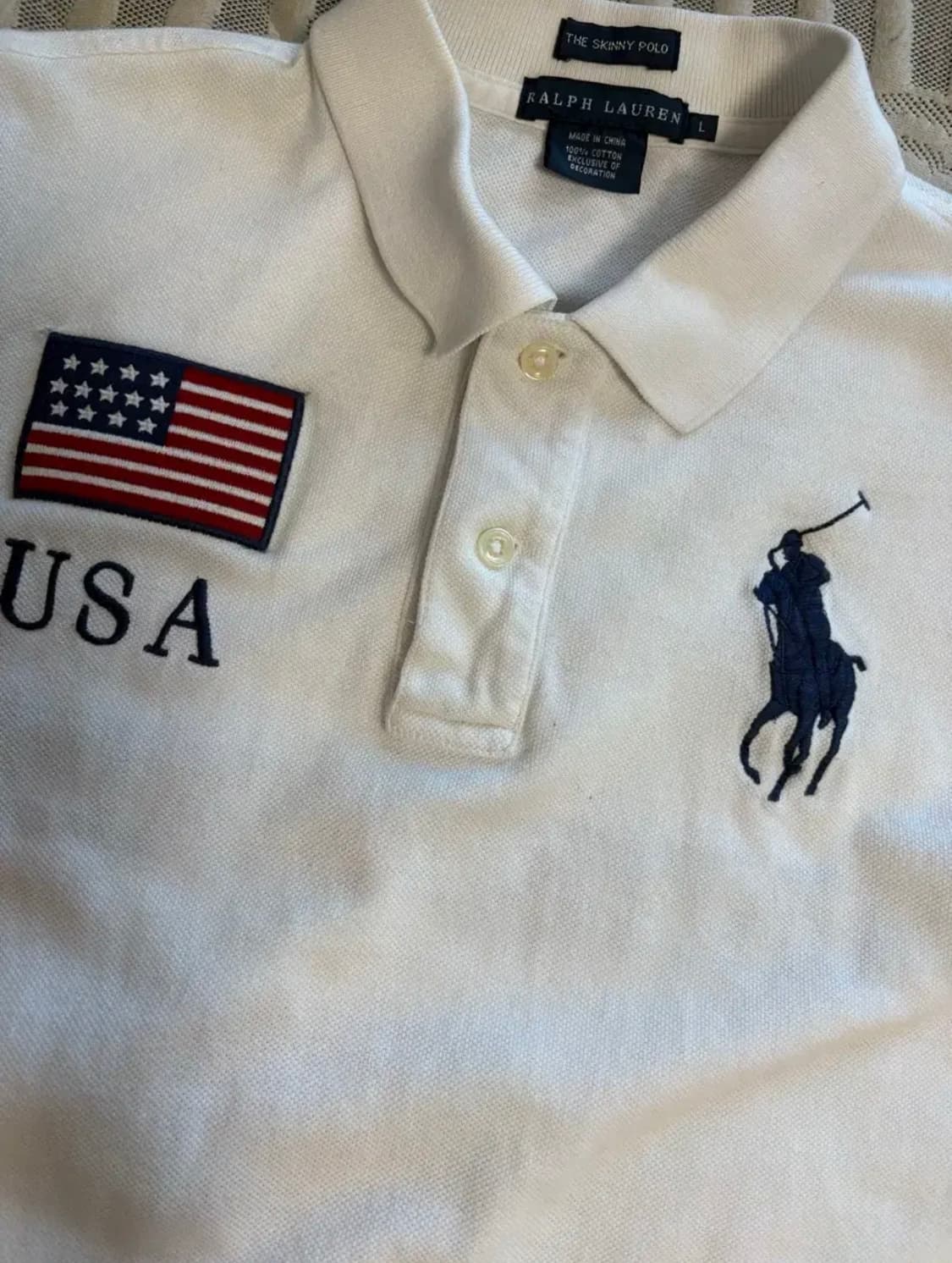 폴로 랄프로렌 빅포니 카라 티 USA 성조기 화이트 상품이미지2