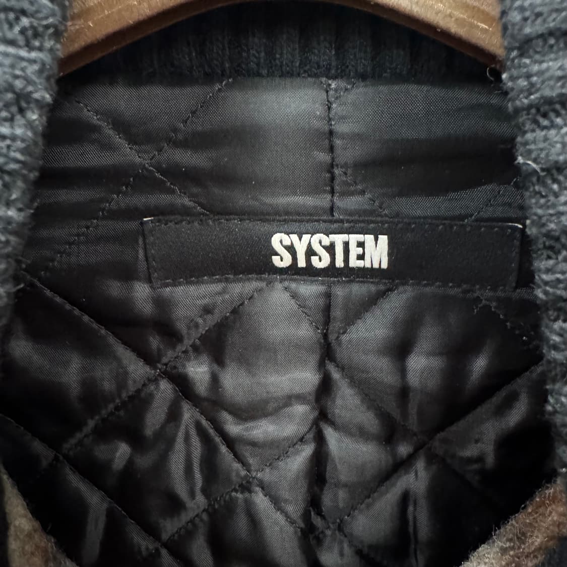 시스템 울 모헤어 블루종 자켓 체크 패턴 안감 퀼팅 디테일 브라운 화이트 상품이미지5