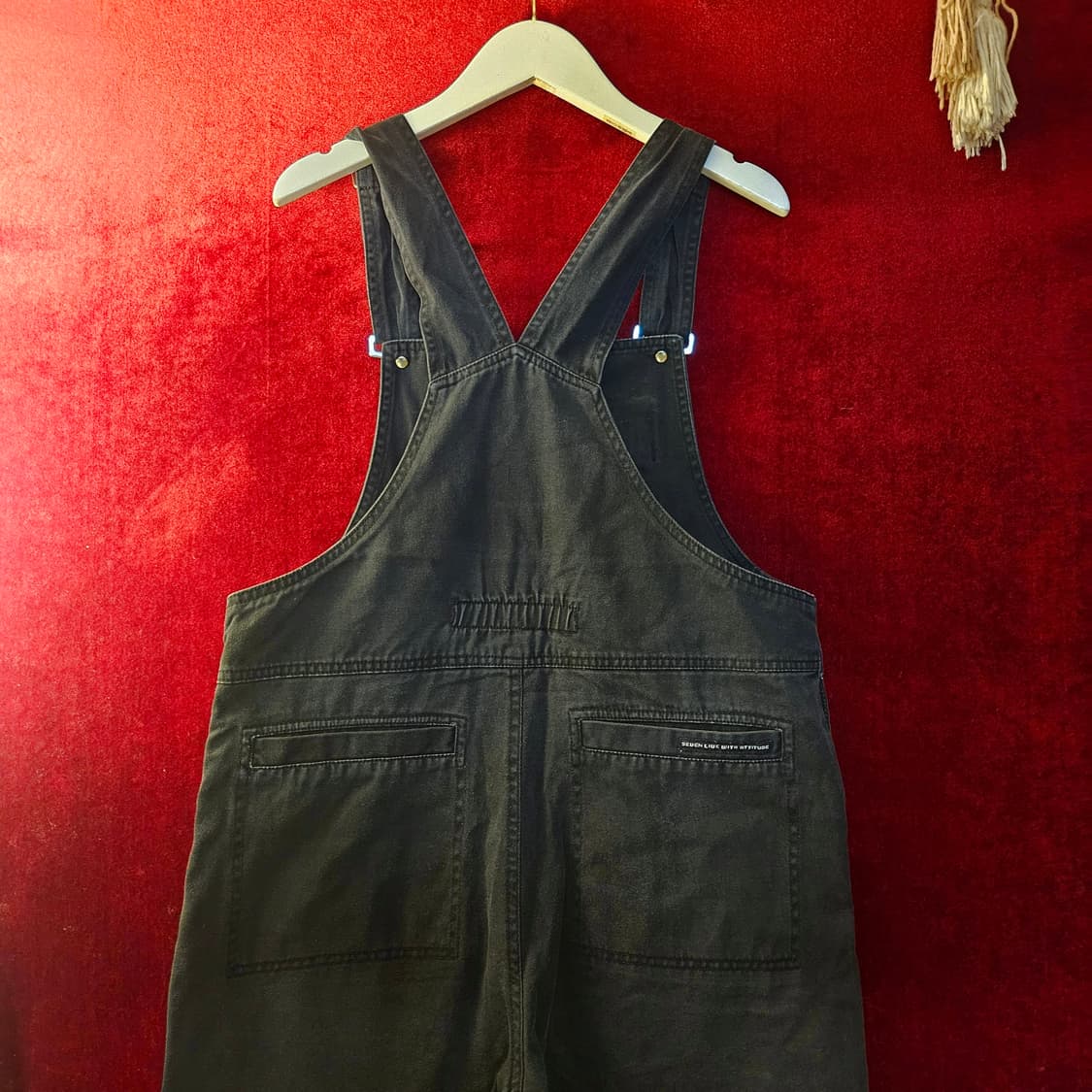세븐진(Seven Jeans) 흑청 와이드 데님 멜빵팬츠 Free 상품이미지4