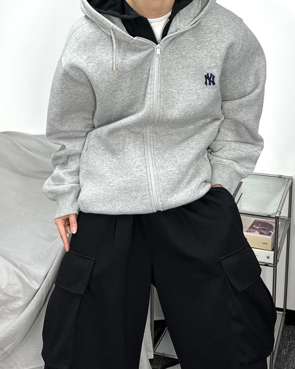 MLB 뉴욕 양키즈 그레이 스몰로고 후드집업 2XL 상품이미지2