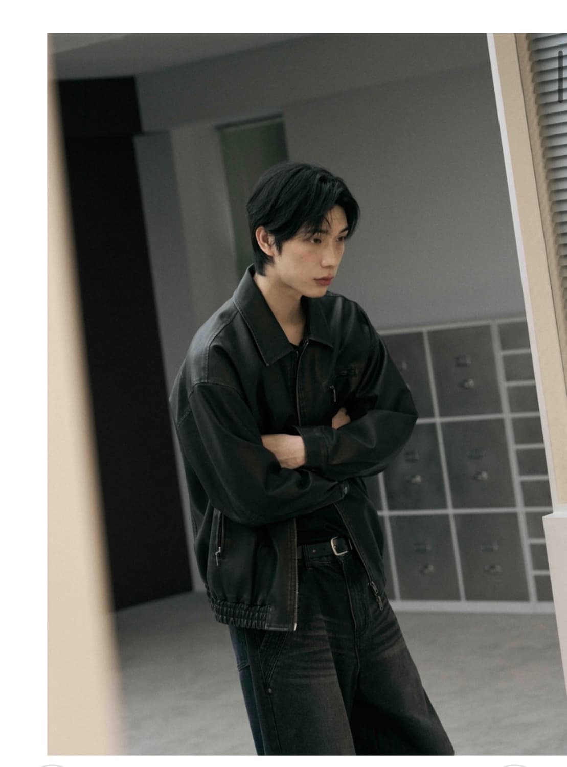 (새상품)(L) 레더리 워시드 레더 오버핏 블루종 자켓 판매 상품이미지4