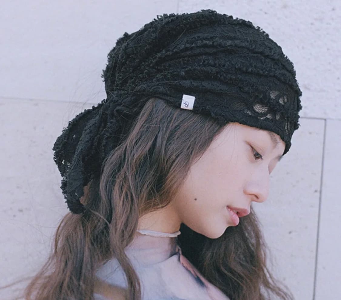 포에지담 로즈 레이스 반다나 터번 블랙 상품이미지1