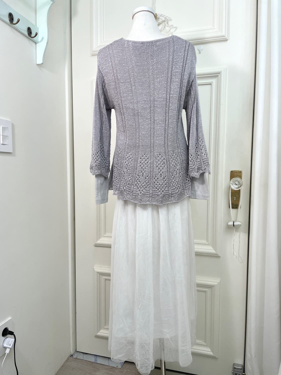 white tule banding long skirt(size-L) 상품이미지8