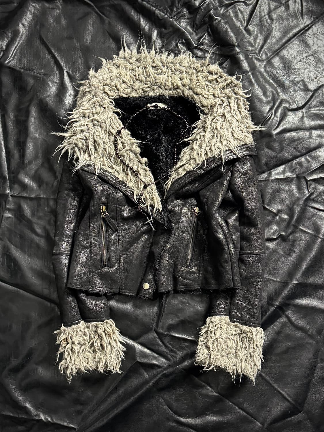 Black shearling jacket 상품이미지1