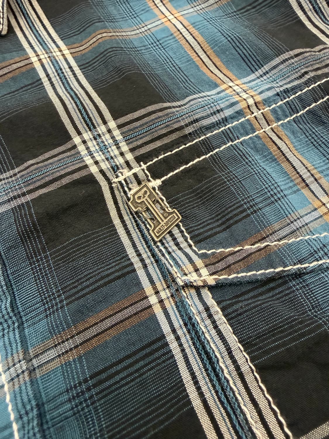 L) 할리데이비슨 빈티지 체크 플란넬 반팔셔츠 상품이미지3