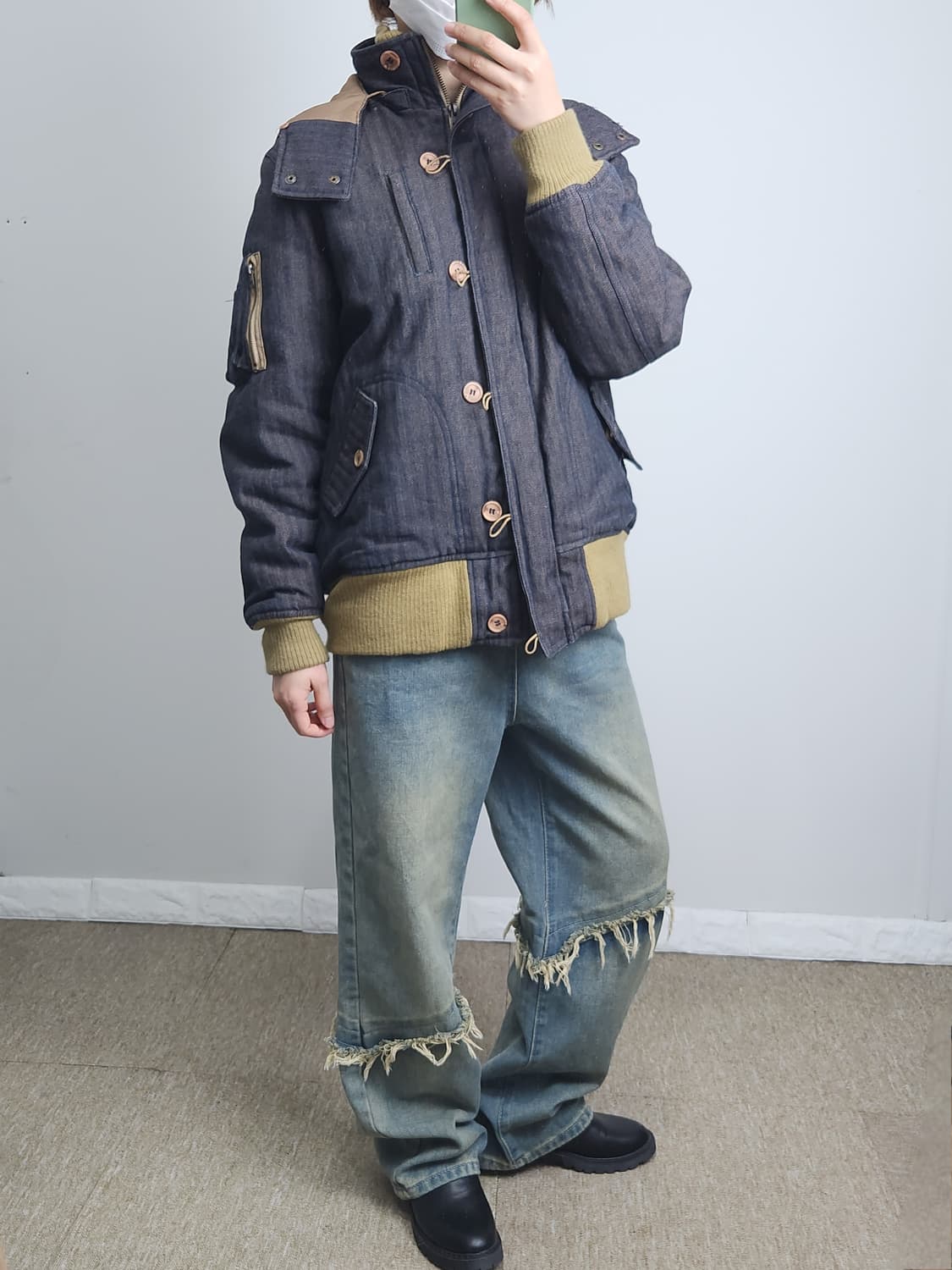 헤링본 후드 패딩점퍼 상품이미지5