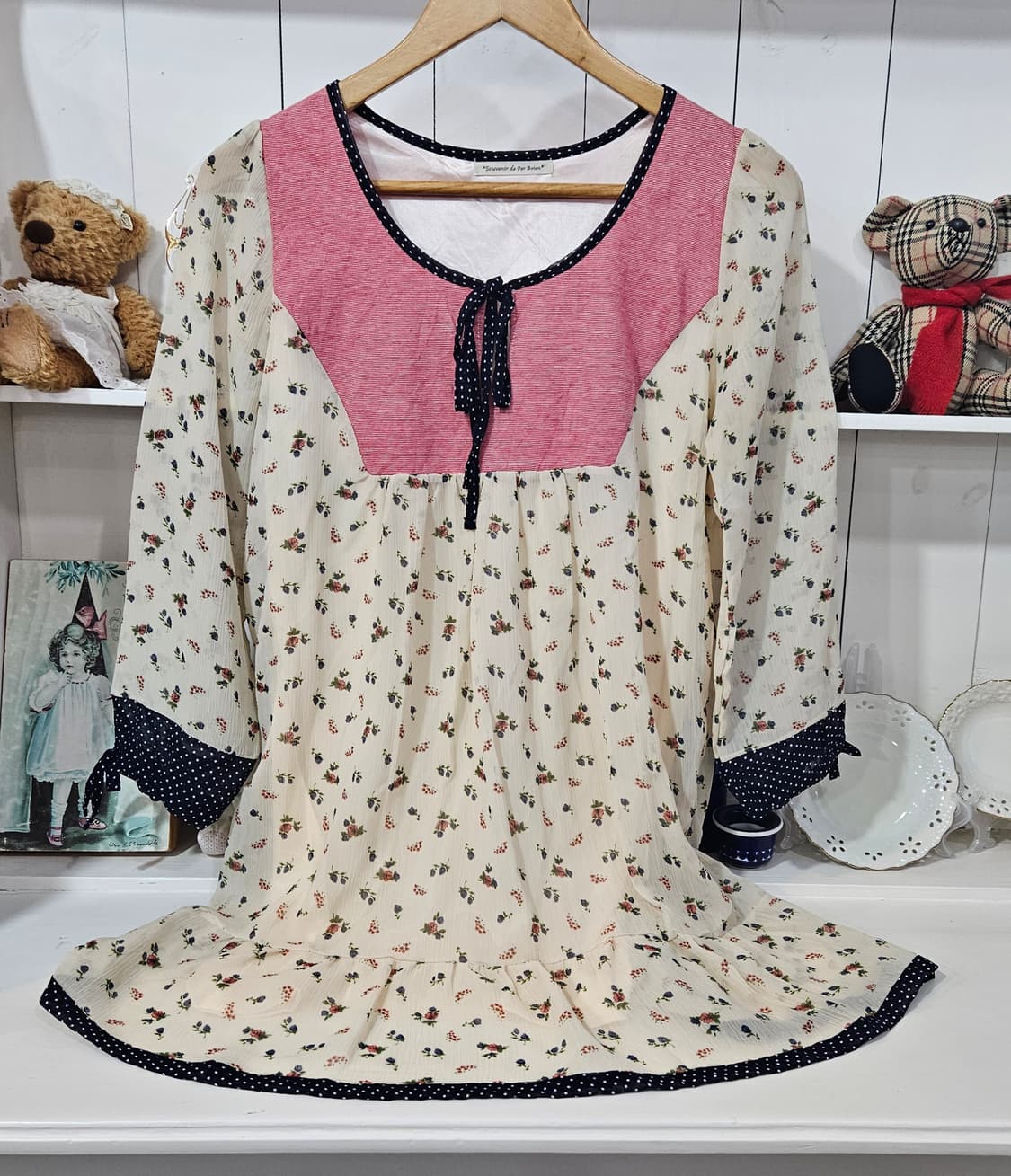 플라워 배색 리본 원피스 상품이미지7