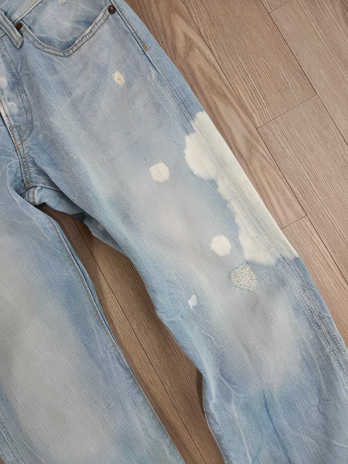 고웨스트 라이트 블루 슬림 스트레이트 데님 팬츠 상품이미지5