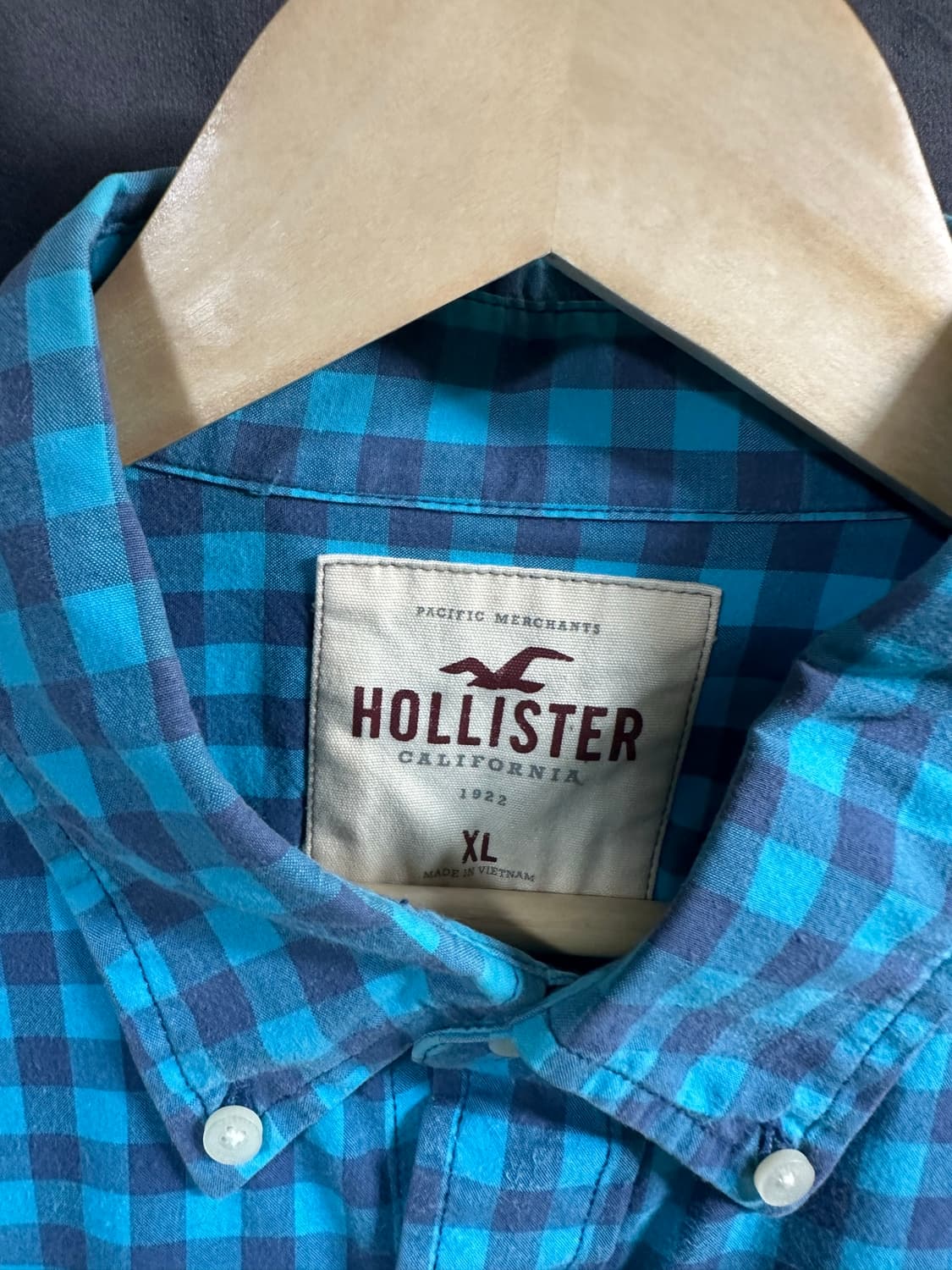 홀리스터 HOLLISTER 블루 깅엄 체크 버튼다운 셔츠 여성 XL 상품이미지5