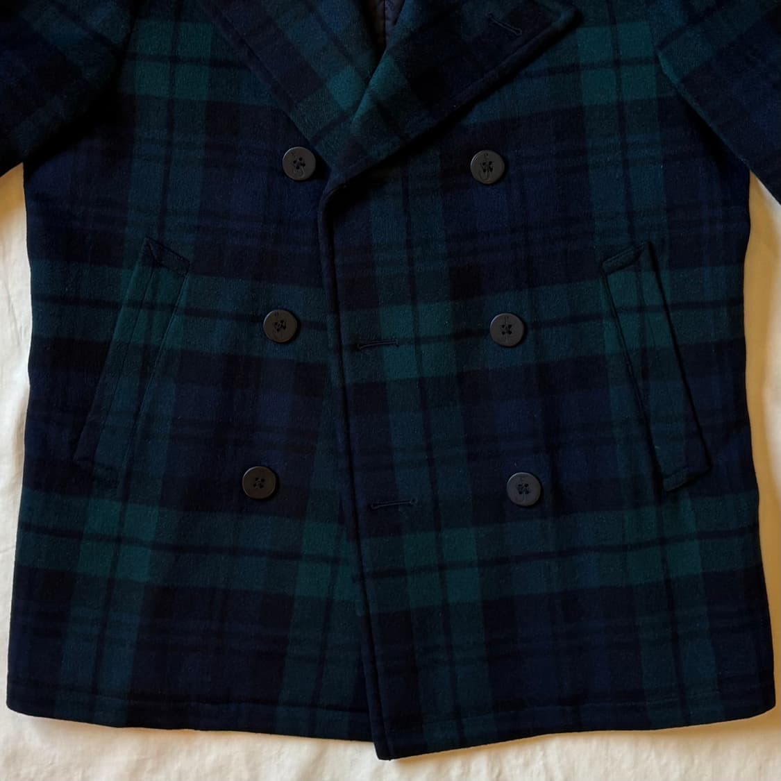 [L] JW 앤더슨 & 유니클로 블랙와치 타탄 체크 울 피코트 상품이미지3