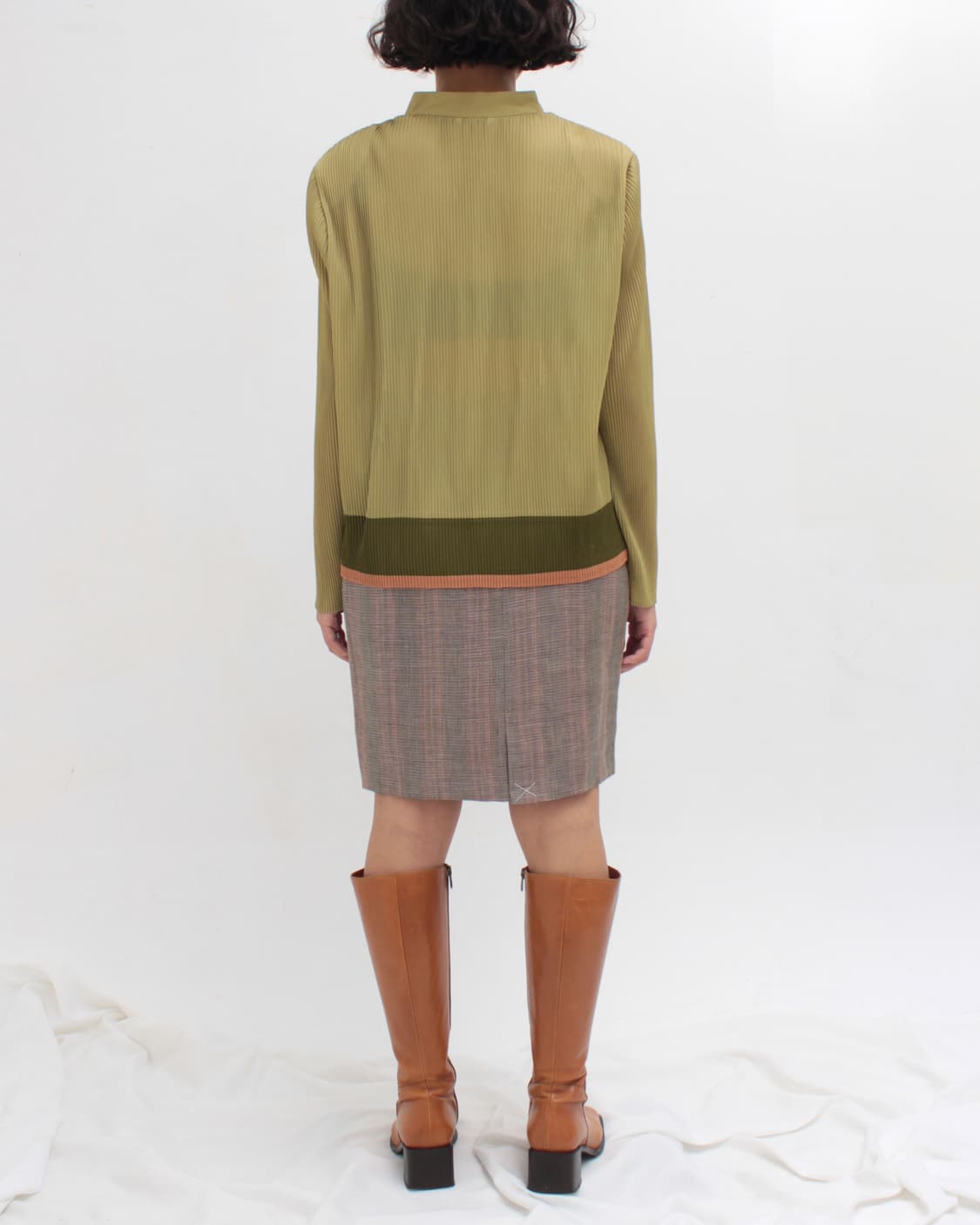 일본빈티지 플리츠 올리브 배색 블라우스 상품이미지7