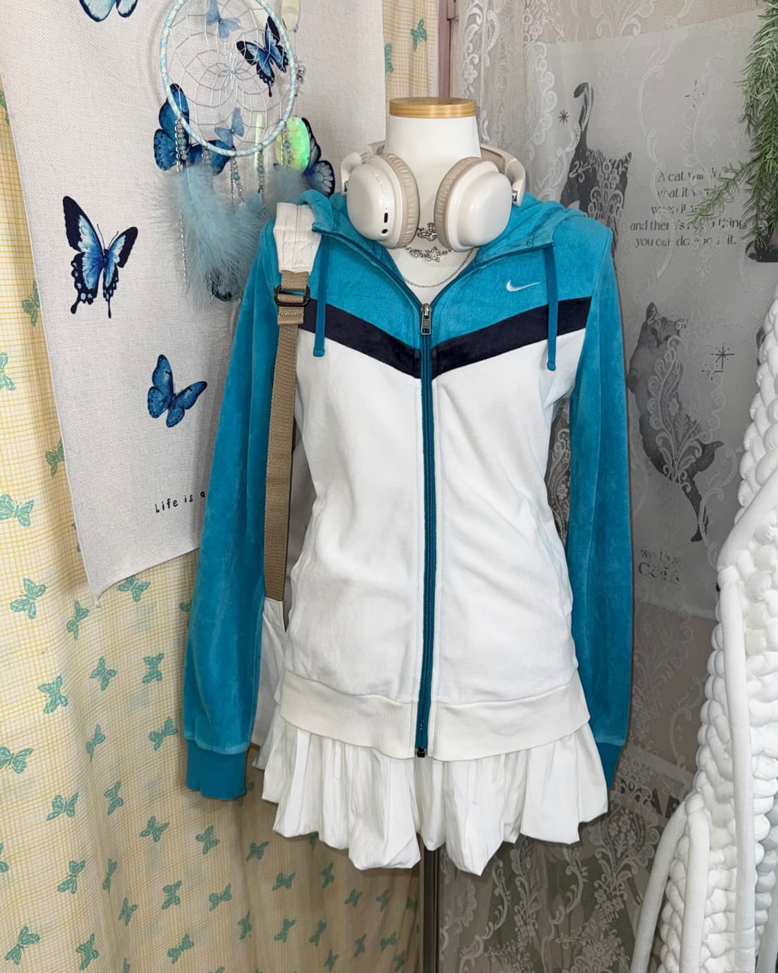 나이키 화이트 & 블루 테리 후드 집업 상품이미지1