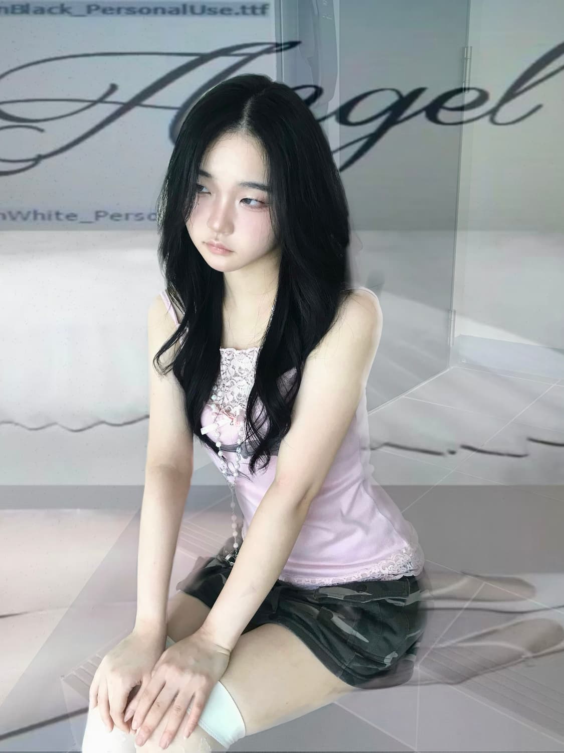 Gun Print Satin Lace Cami sleeveless 상품이미지2