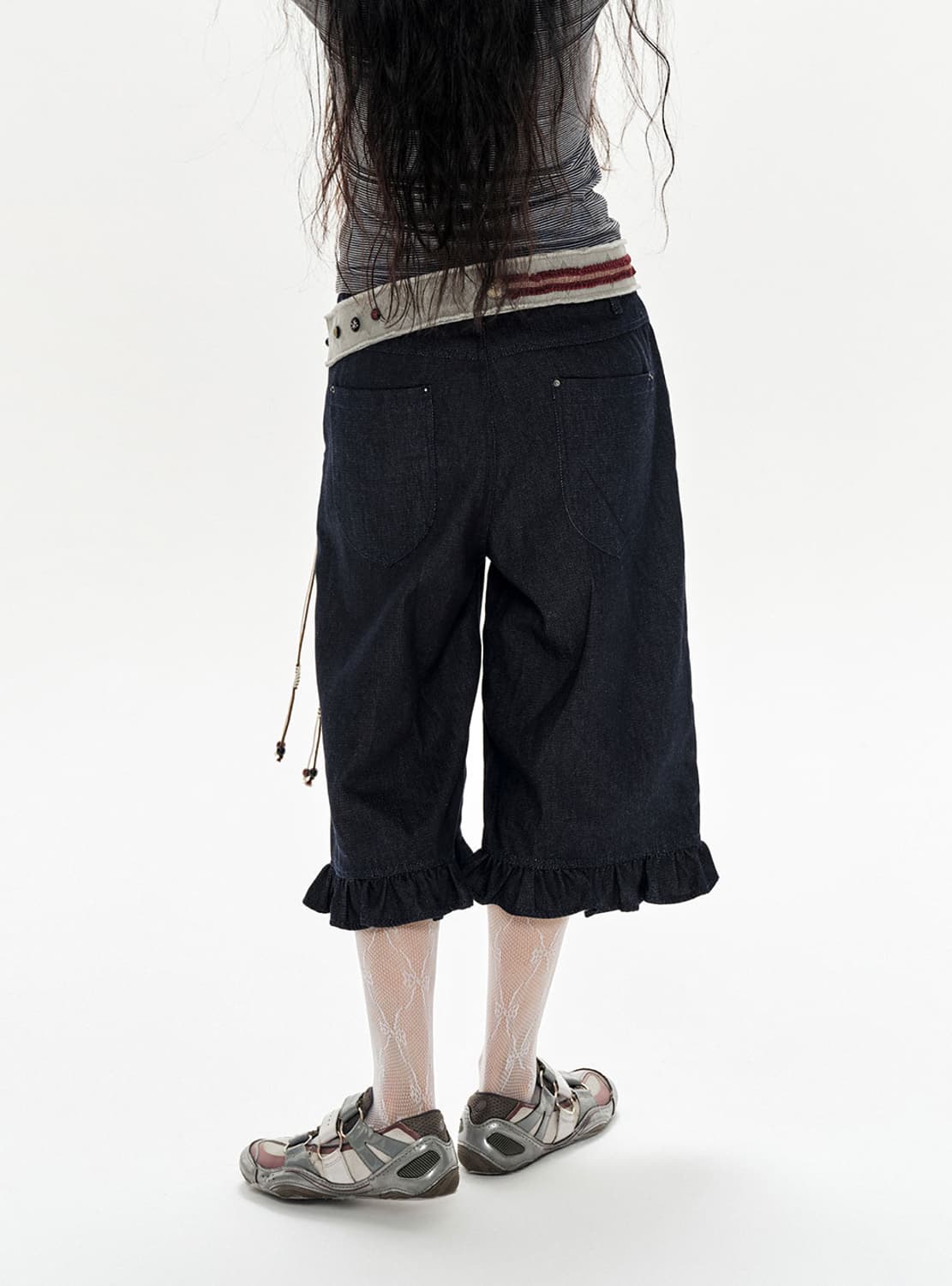 Navy Ruffle Cropped Pants 상품이미지2