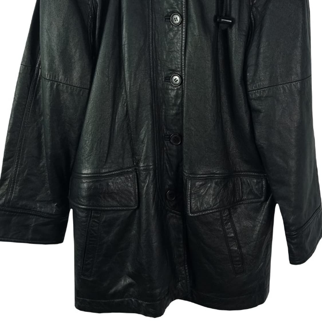 [빈티지] 리얼 쉽스킨 양가죽 후드 레더 코트 M18619 상품이미지5