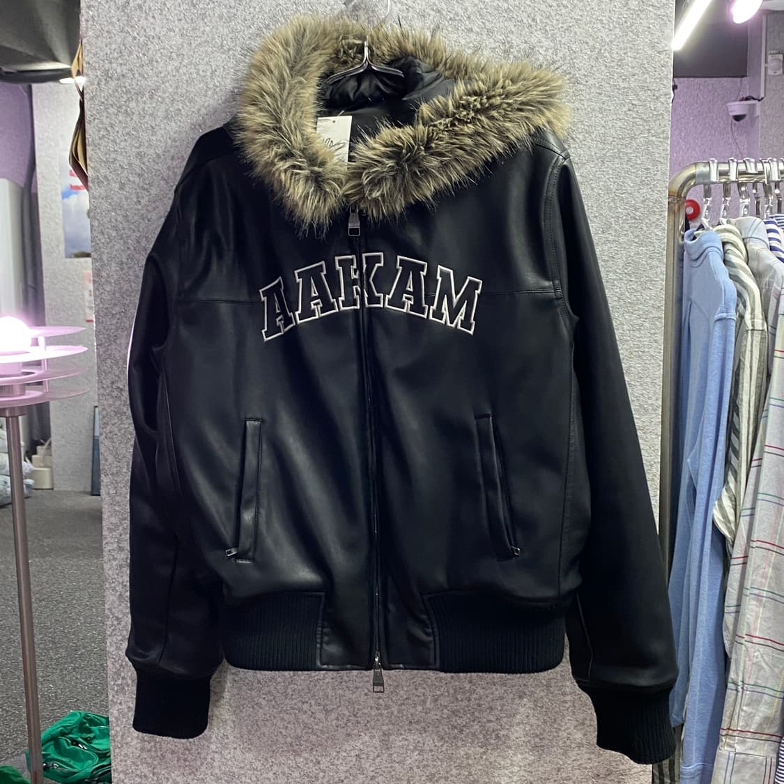 AAKAM 아치로고 투웨이 후드 퍼 레더자켓  B4328  상품이미지2