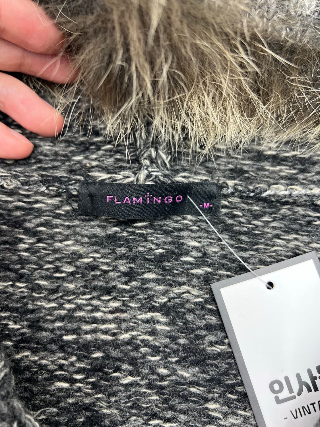 빈티지 퍼 후드 롱 니트 가디건 상품이미지3