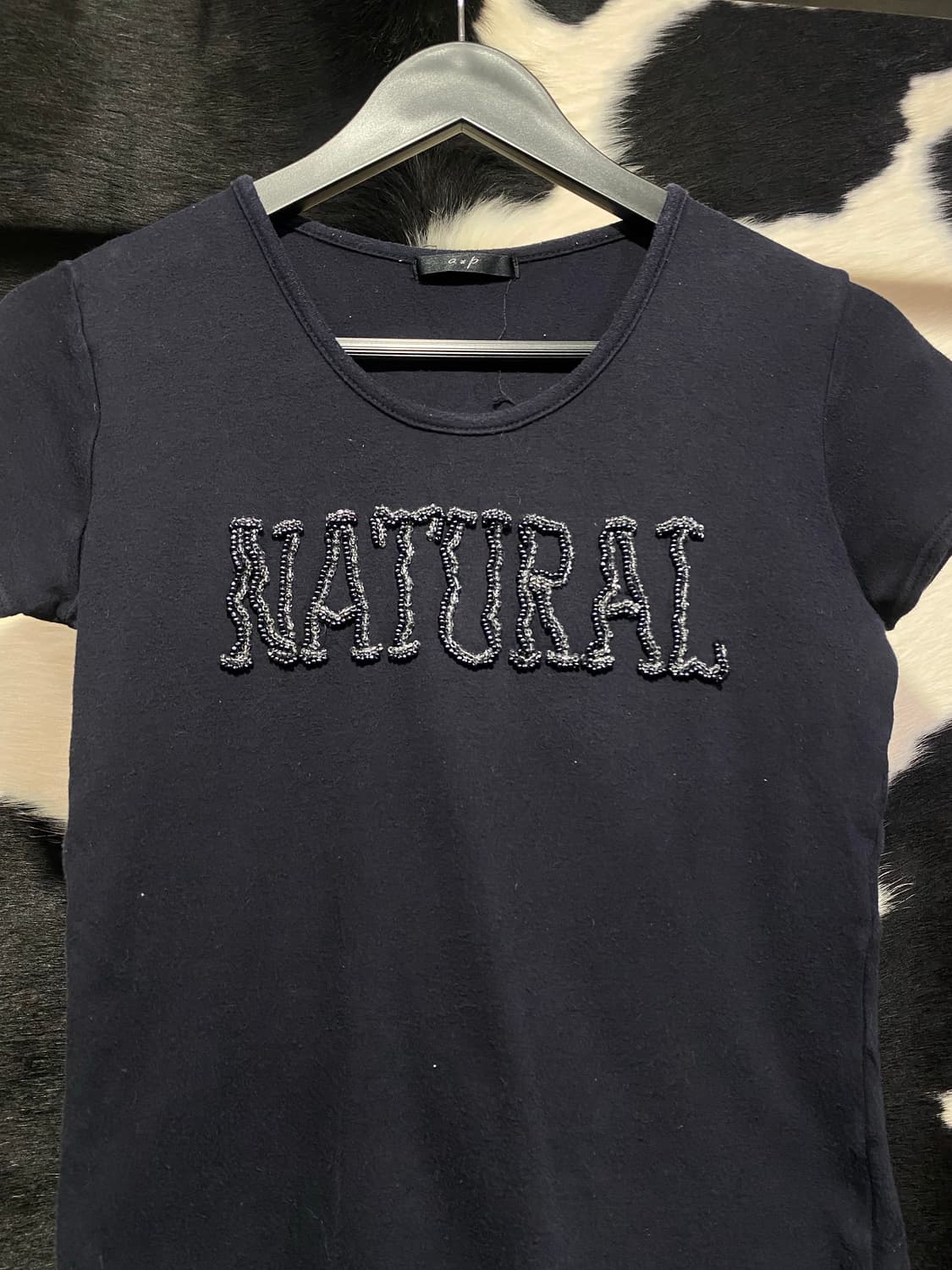 Japanese vtg natural 비즈 자수 반팔 티셔츠 상품이미지3